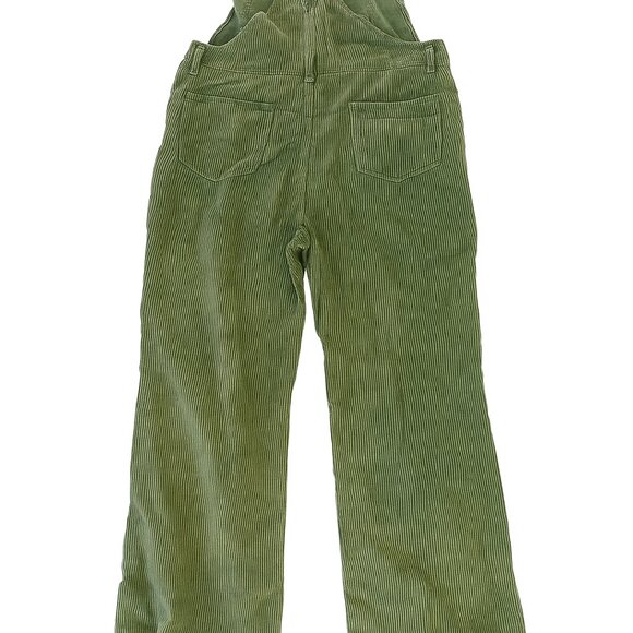 BiBi Women’s Corduroy Bib Overalls Size L Green Wide-Leg Distressed-A182 - Picture 8 of 11